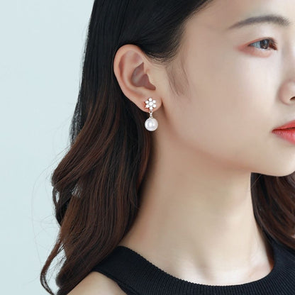 Snowflake Faux Pearl Stud Earrings for Women