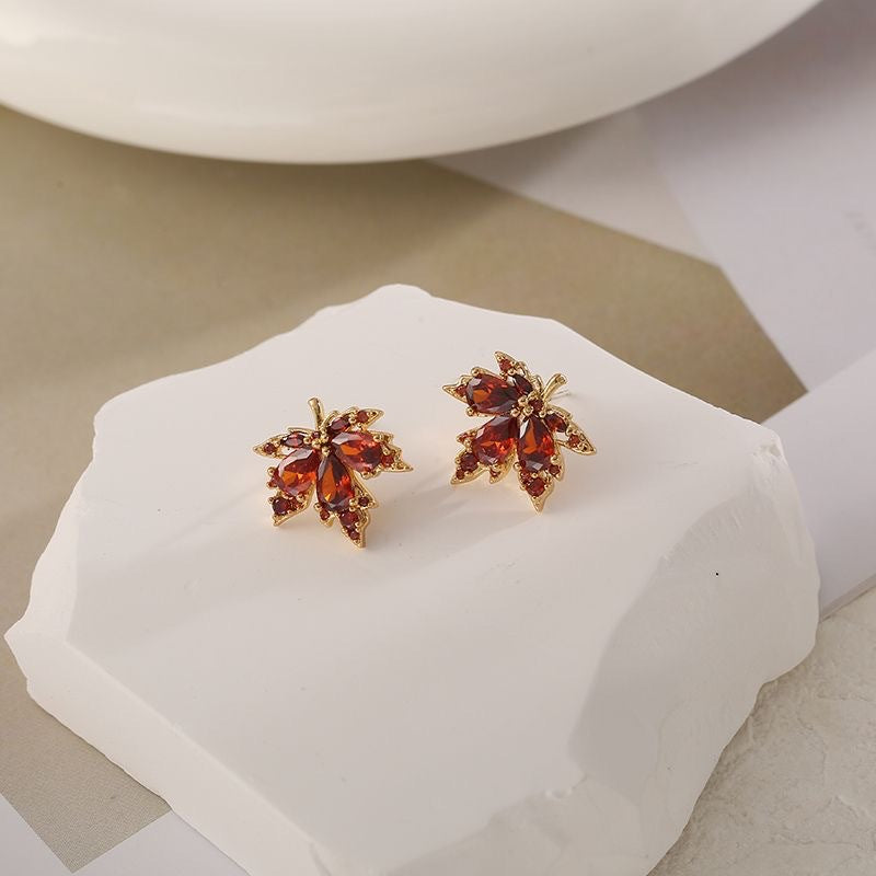 Red Maple Leaf Drop Earrings for Women