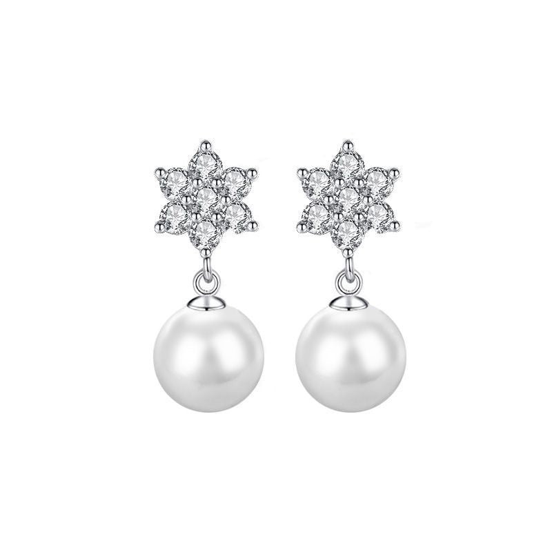 Snowflake Faux Pearl Stud Earrings for Women