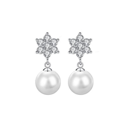 Snowflake Faux Pearl Stud Earrings for Women