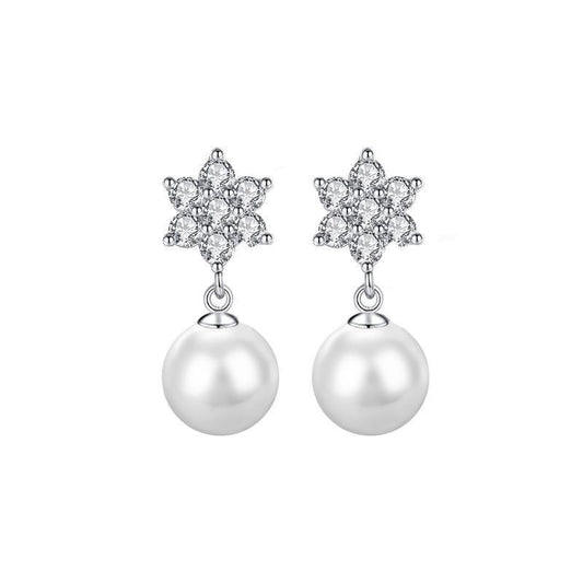 Snowflake Faux Pearl Stud Earrings for Women