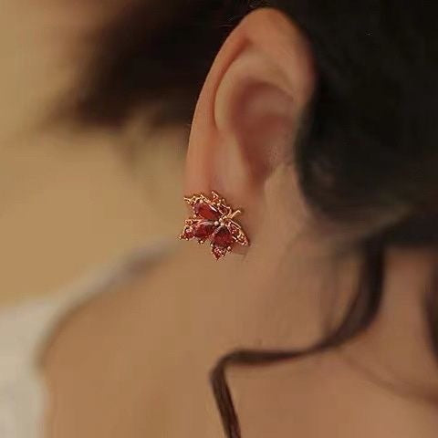 Red Maple Leaf Drop Earrings for Women