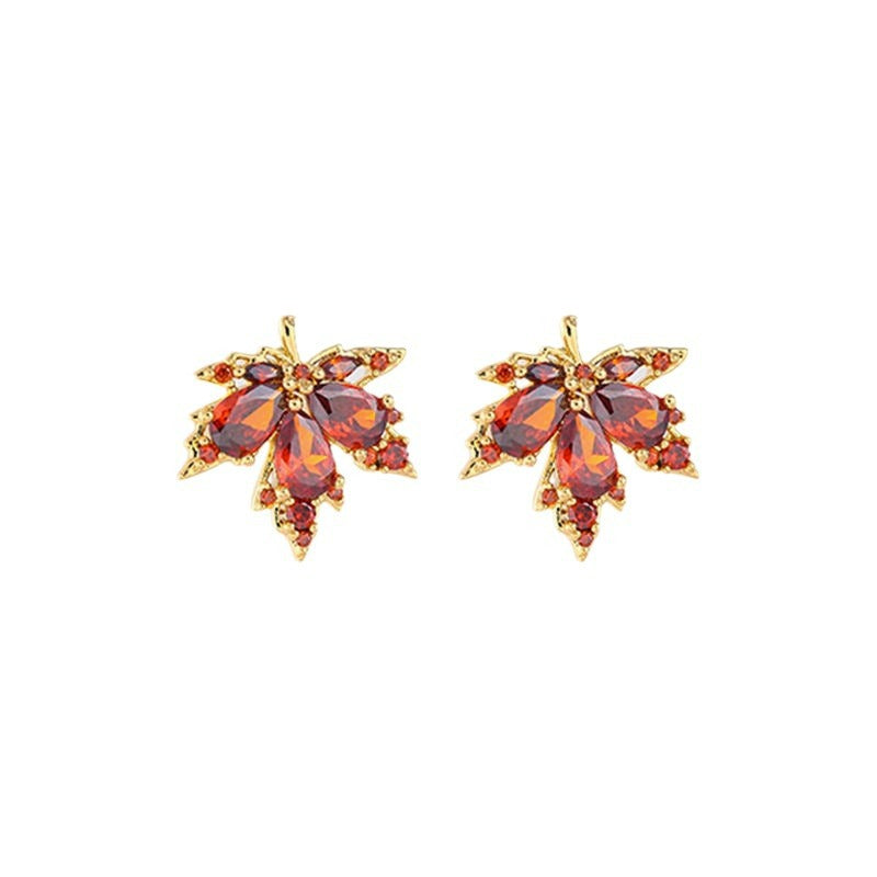 Red Maple Leaf Drop Earrings for Women