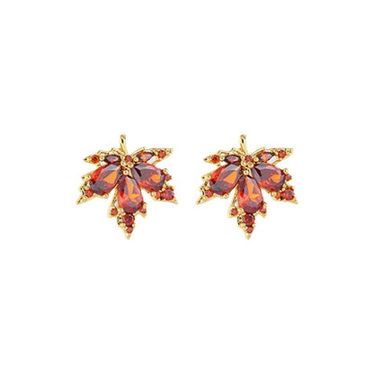 Red Maple Leaf Drop Earrings for Women
