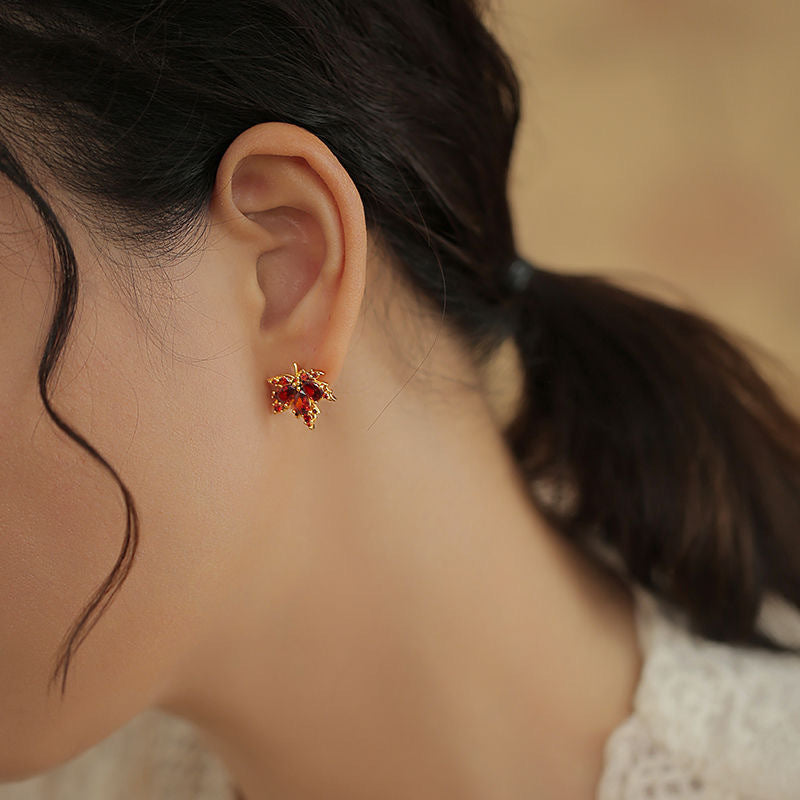 Red Maple Leaf Drop Earrings for Women