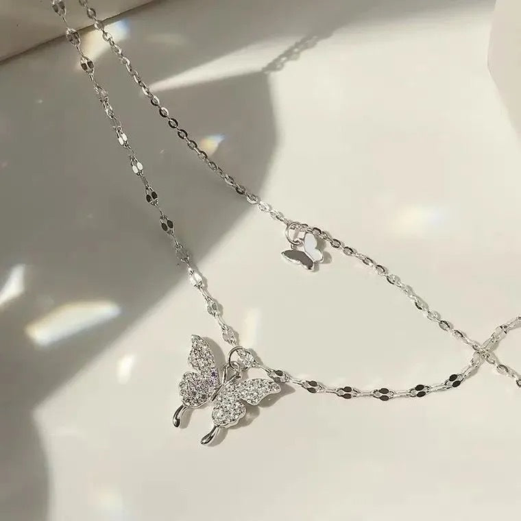 Double Layer Butterfly Pendant Necklace for Women - Butterfly