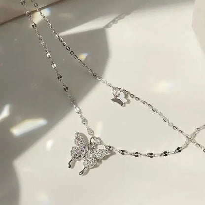 Double Layer Butterfly Pendant Necklace for Women - Butterfly