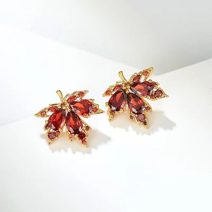 Red Maple Leaf Drop Earrings for Women