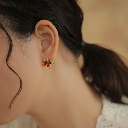 Red Maple Leaf Drop Earrings for Women