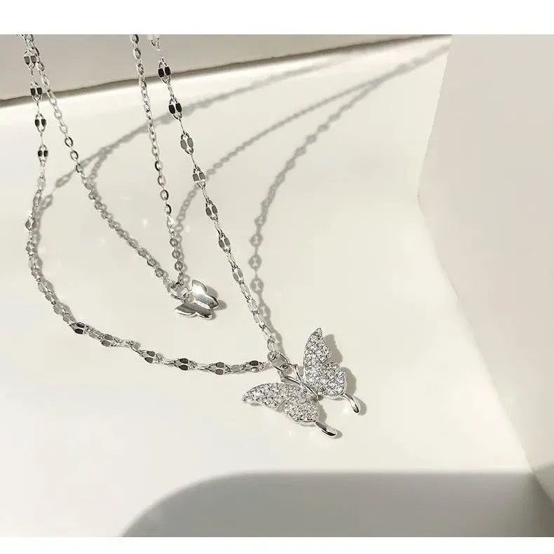 Double Layer Butterfly Pendant Necklace for Women