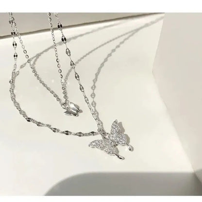 Double Layer Butterfly Pendant Necklace for Women