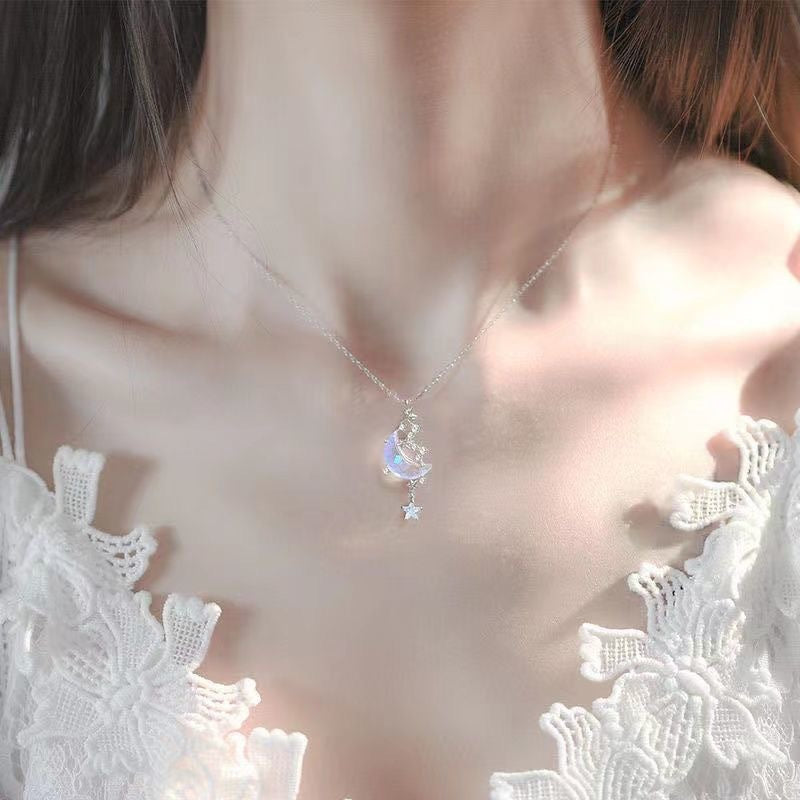 Moon and Star Pendant Necklace for Women