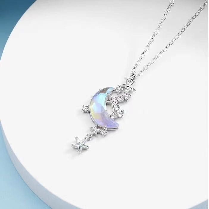 Moon and Star Pendant Necklace for Women