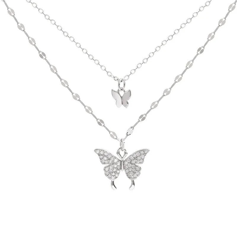 Double Layer Butterfly Pendant Necklace for Women
