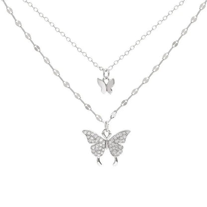 Double Layer Butterfly Pendant Necklace for Women