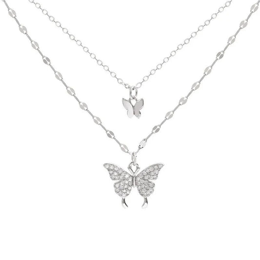 Double Layer Butterfly Pendant Necklace for Women